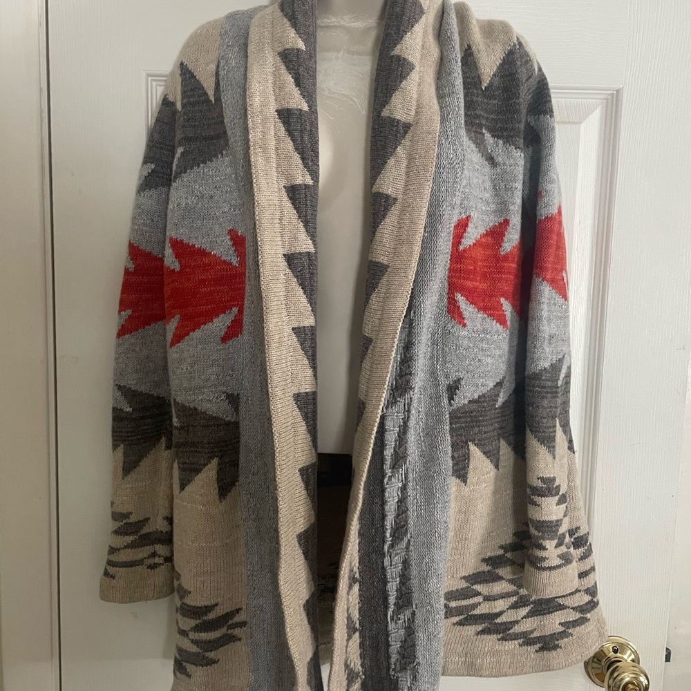 Ralph Lauren Gray and Cream Wool‎ Blend Aztec Cardigan